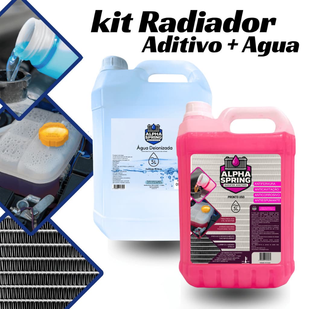 Aditivo radiador 5 litros + galão água deionizada total 10 litros liquido  sistema de arrefecimento