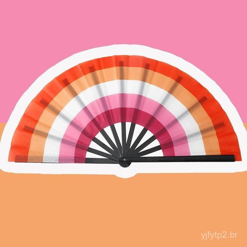 Leque dobrável arco-íris, leque decorativo, adequado para lésbicas e homens gays, leque grande portátil de bambu.