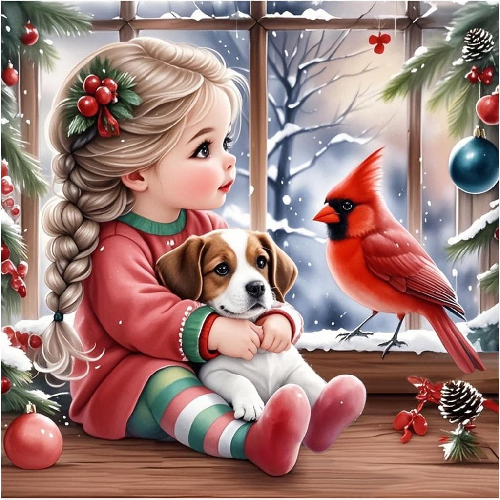 Kits de Pintura com Diamantes SJUTOUCI de Cão e Cardeal para Adultos, Kits de Arte com Diamantes para Iniciantes, Arte e