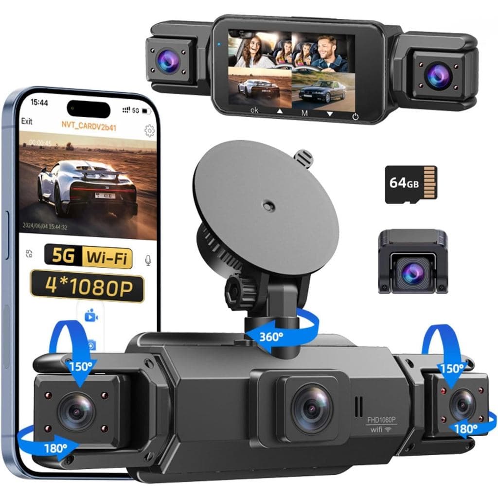 Câmera Veicular Frontal e Traseira Sem Fio, Câmera Veicular de 4 Canais para Carros, Câmera Veicular 4K com WiFi 5G, Car