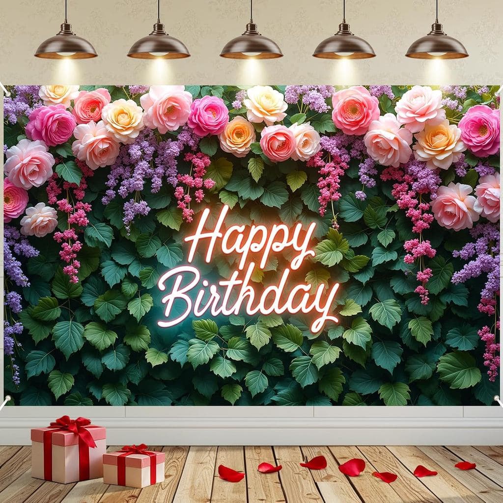 Banner de Fundo para Aniversário com Flores de Primavera para Mulheres, Decorações de Banner Floral de Aniversário, Fund