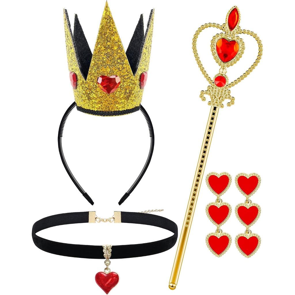 Acessórios de Fantasia de Rainha do Coração para Mulheres, Tiara de Coroa com Corações Vermelhos, Conjunto de Cosplay pa