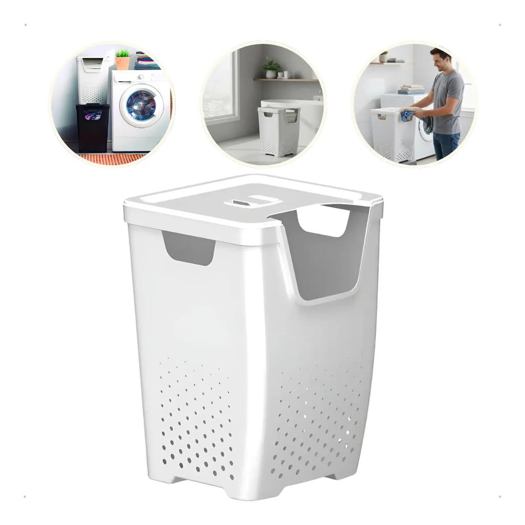 Cesto De Roupas Organizador Empilhavel Grande 43l Doméstico Casa Lavanderia Roupas Sujas Limpas Design Moderno