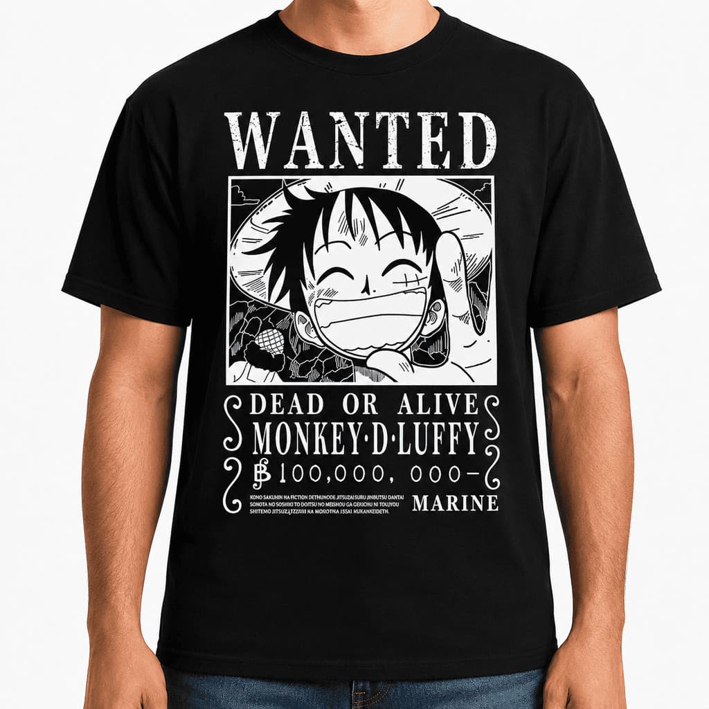 Camiseta Camisa Masculina Anime One Piece Cartaz de Procurado 100% Algodão