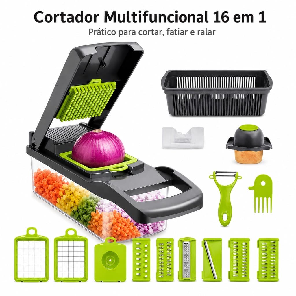 Cortador de Legumes 16 em 1 Multifuncional Ralador Fatiador Picador Cebola Batata Verduras