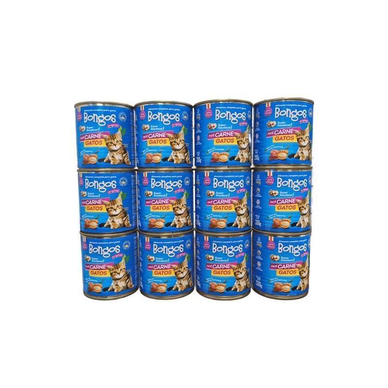 Kit 12 Latas Ração Úmida Para Gatos sachê Bongos Sabor Carne com 280g cada