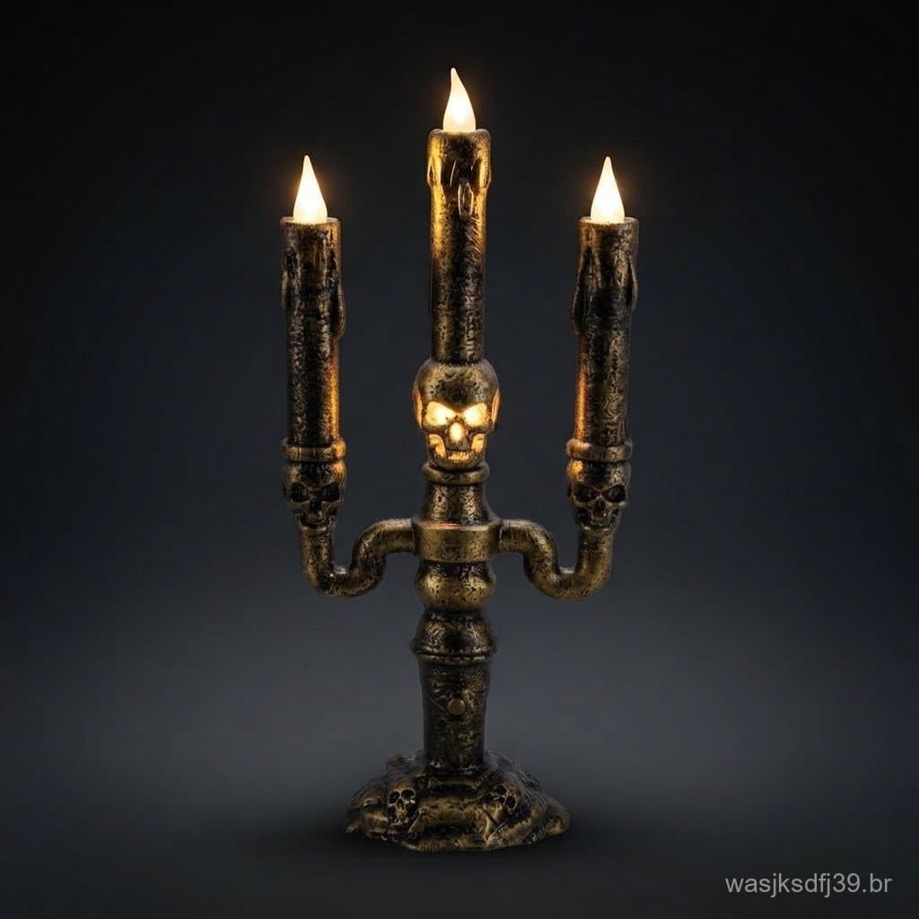 Vela Castiçal Caveira LED Halloween Dia das Bruxas Iluminação Artificial Enfeite Decoração de Festa Mesa
