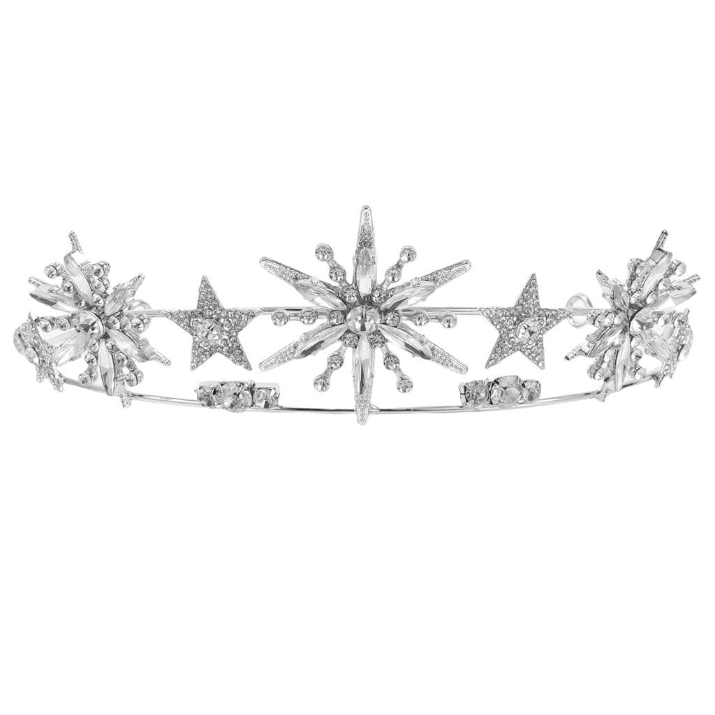 Tiara StarTiara com Dupla Camada de Strass Prateado para Mulheres, Acessório de Cabeça para Noivas, Festas e Eventos OKD