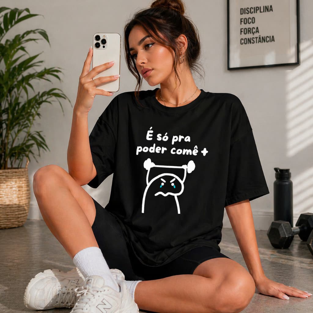 Camiseta Feminina Academia Só Pra Poder Comer Algodão