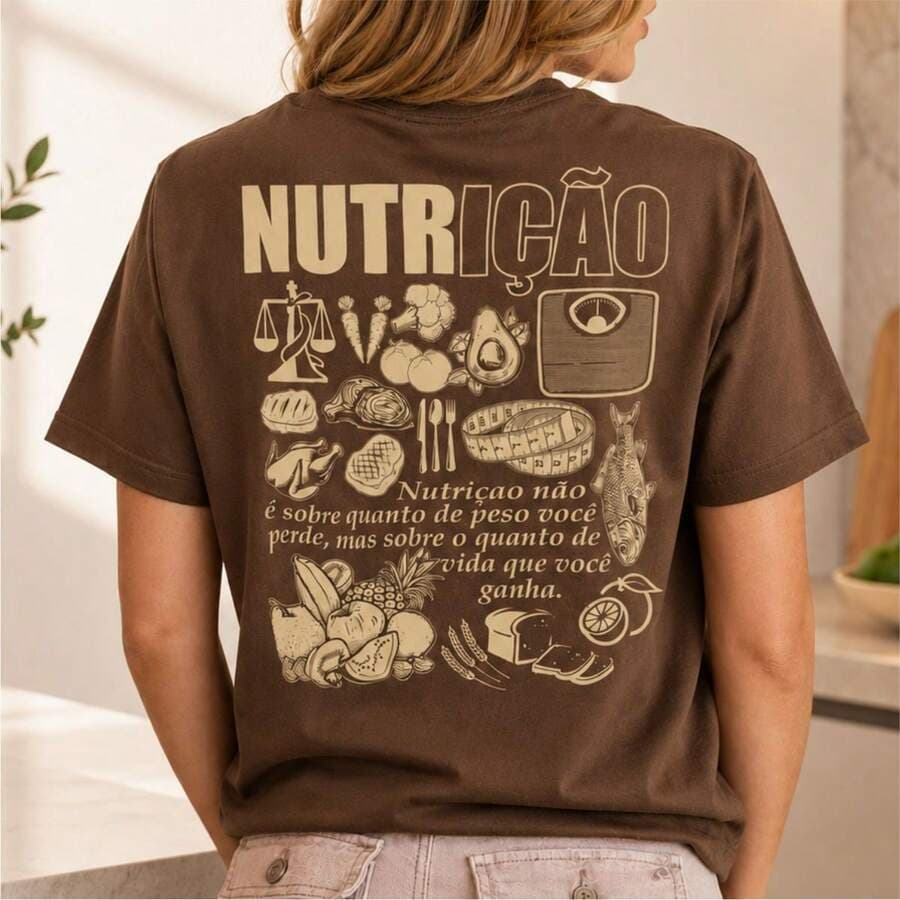 Camiseta Feminina Nutrição camisa Manga Curta 100% Algodão