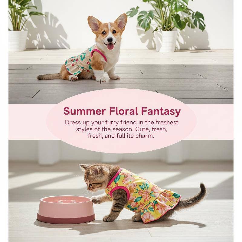HENGHOME Vestido De Verão Floral Com Babados Para Cães De Estimação , Macio , Respirável , Adequado A Pele , Pequenos ,