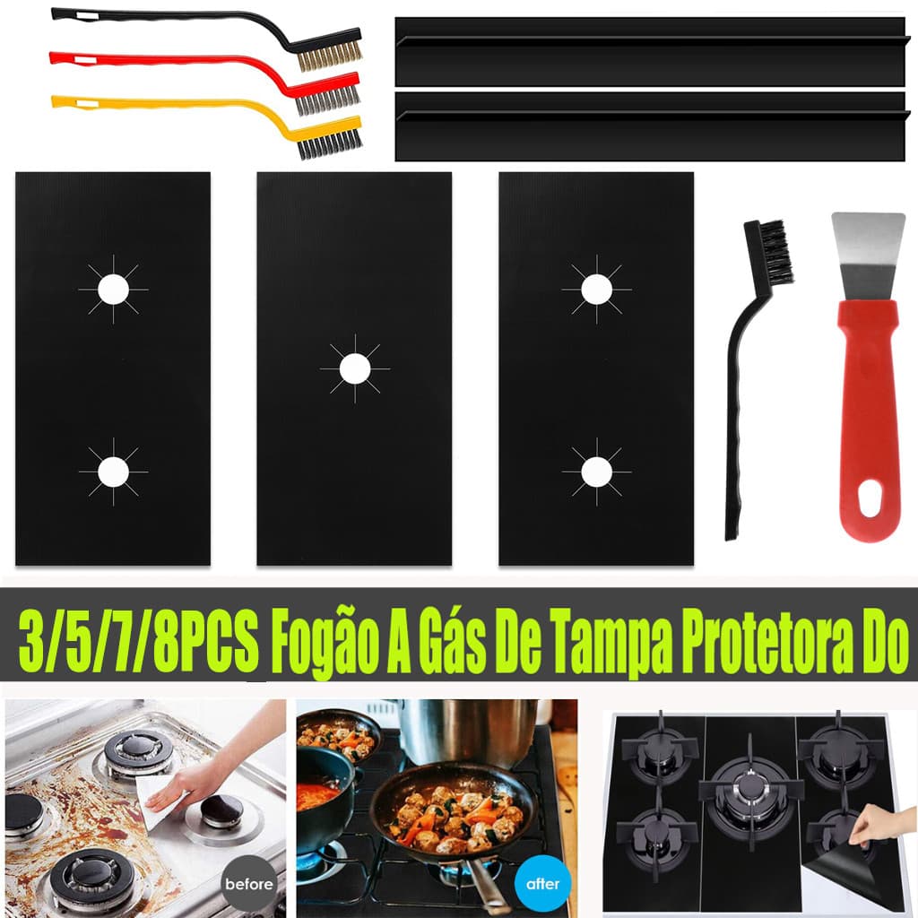 3 Peças Protetores Universais para Fogão a Gás com 5 Furos, Capa Protetora Anti-Sujeira 0947