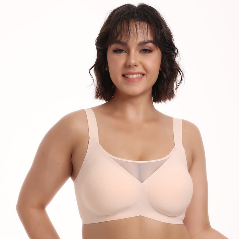 Sutiã sem aro, estilo gel, sem costura, tamanho grande, anti-flacidez, com suporte lateral para os seios.