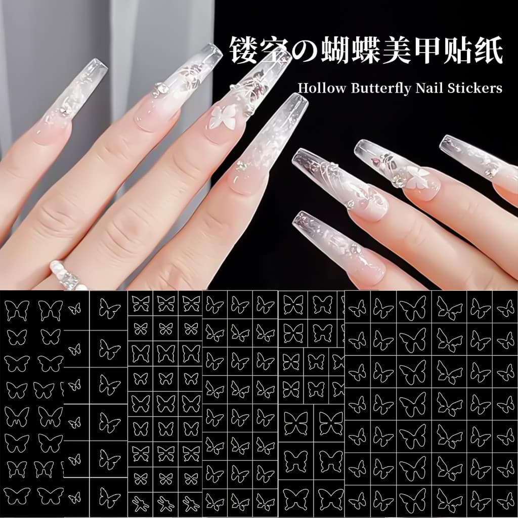 Manicure jato de tinta oco borboleta adesivo influenciador remendo francês ins manicure adesivo auxiliar modelo borbolet