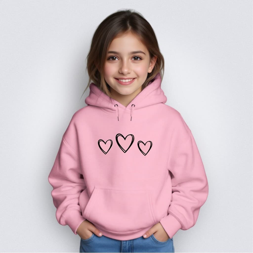 Moletom Canguru Infantil Menina Com Capuz E Bolso Canguru Estampa Corações Rosa Quentinho