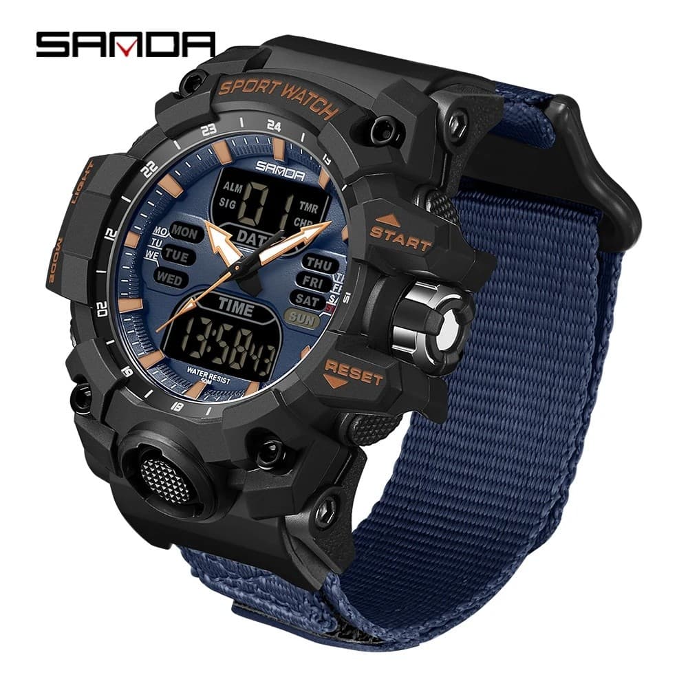SANDA 6126 Relógio Masculino Com Display Duplo Esportivo À Prova D'água Homem Alarme Cronômetro De Pulso De Quartzo LED