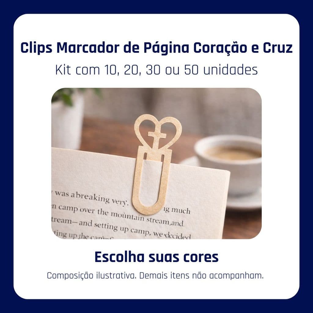 Marcador de Página para Bíblia com Cruz • Clip Cristão para Devocional • Kit 10 20 30 ou 50