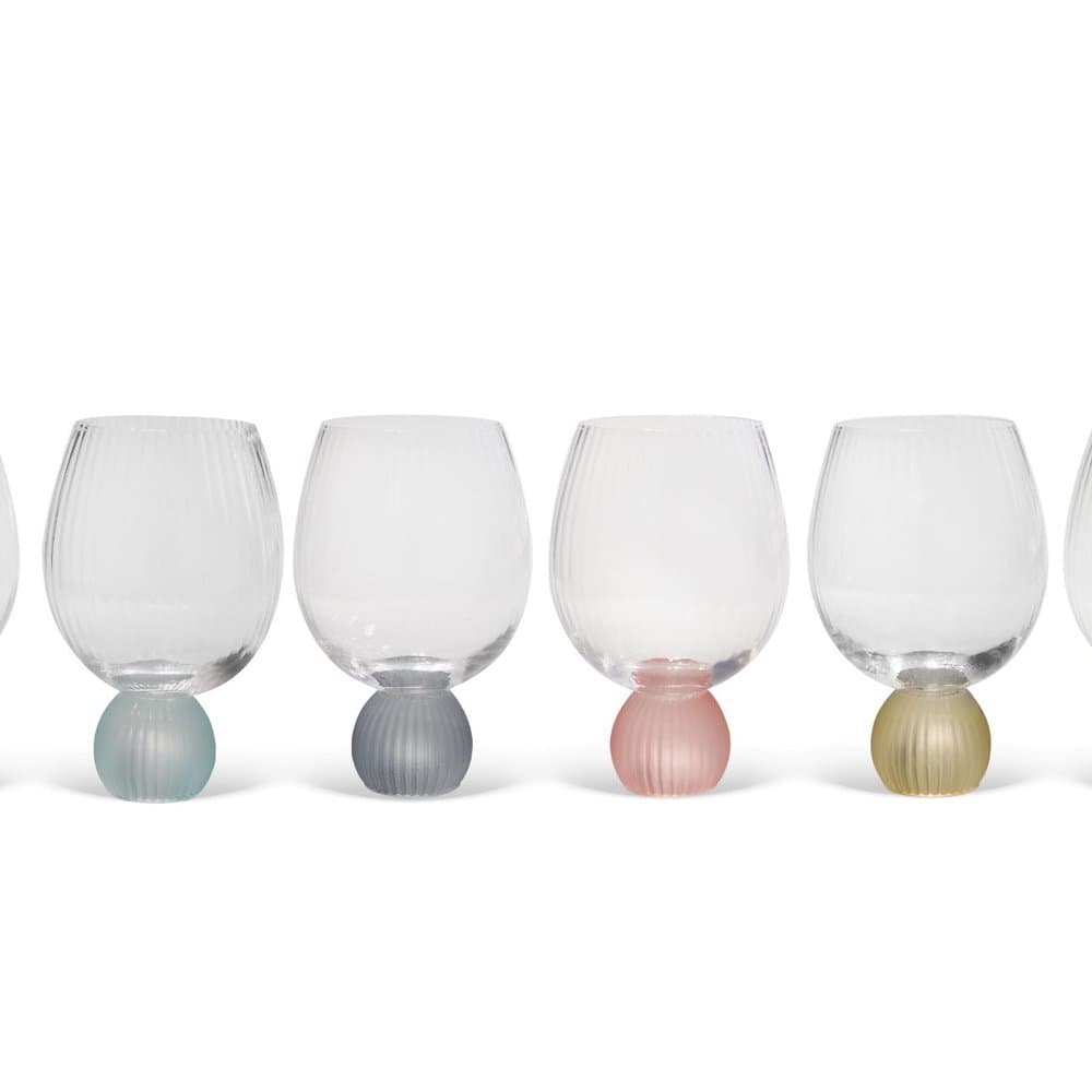 Cj. de Copos em Vidro Transparente com Base Esfera Mix de Cores 6 Peças - 450ML - BTC HOME DECOR