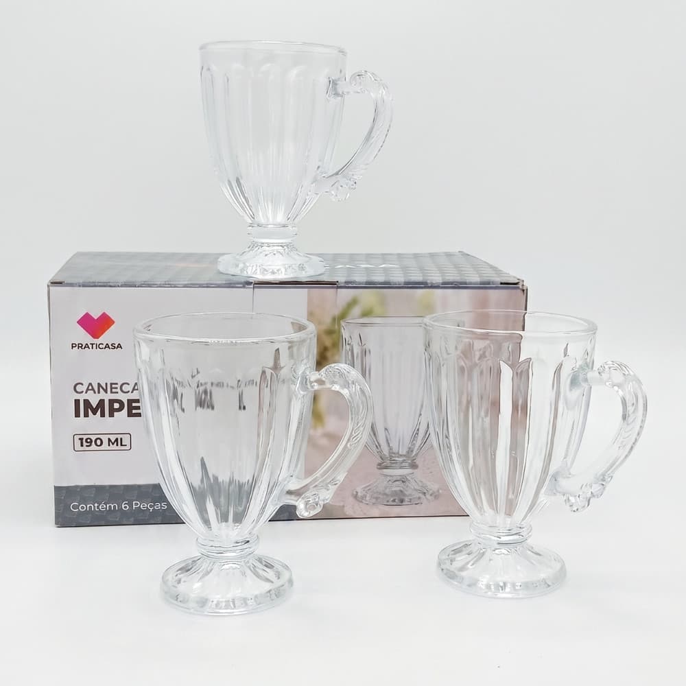 Jogo 6 Canecas de Vidro 190ml com Pé Imperial