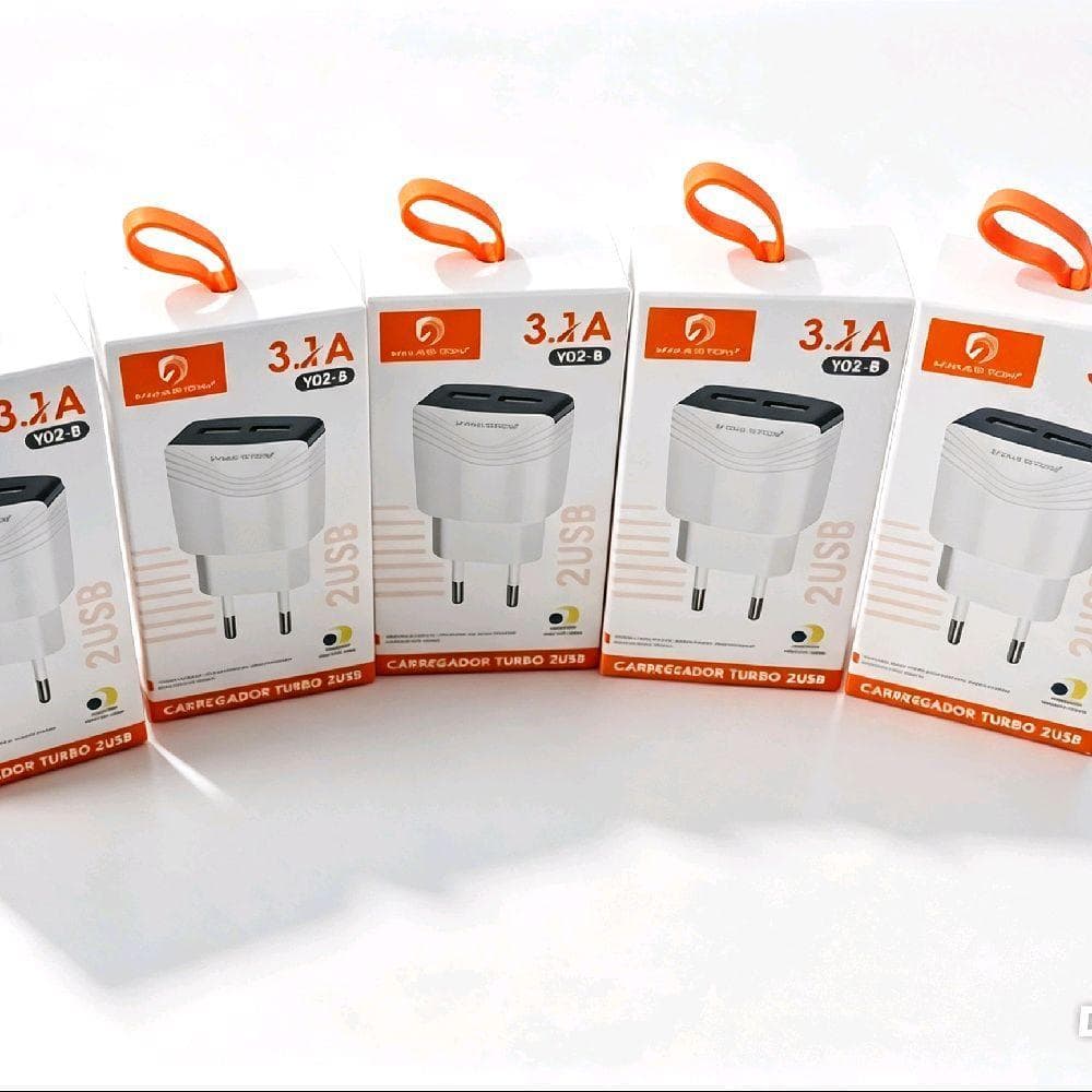 Carregador Turbo 2USB 3.1A Y02-B da Brand Carregador Rápido com 2 Portas USB para Dispositivos Eletrônicos