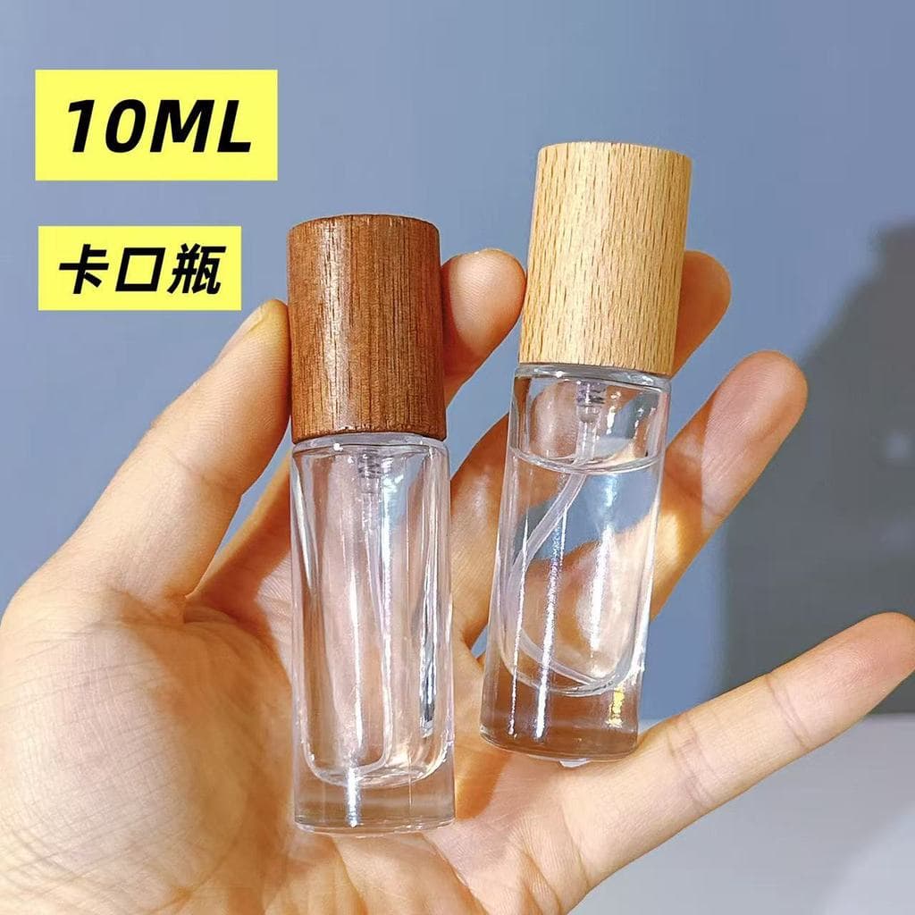Frasco de recarga de perfume 10ml, amostra, pulverizador fino, tampa de madeira, encaixe por pressão, frasco portátil va