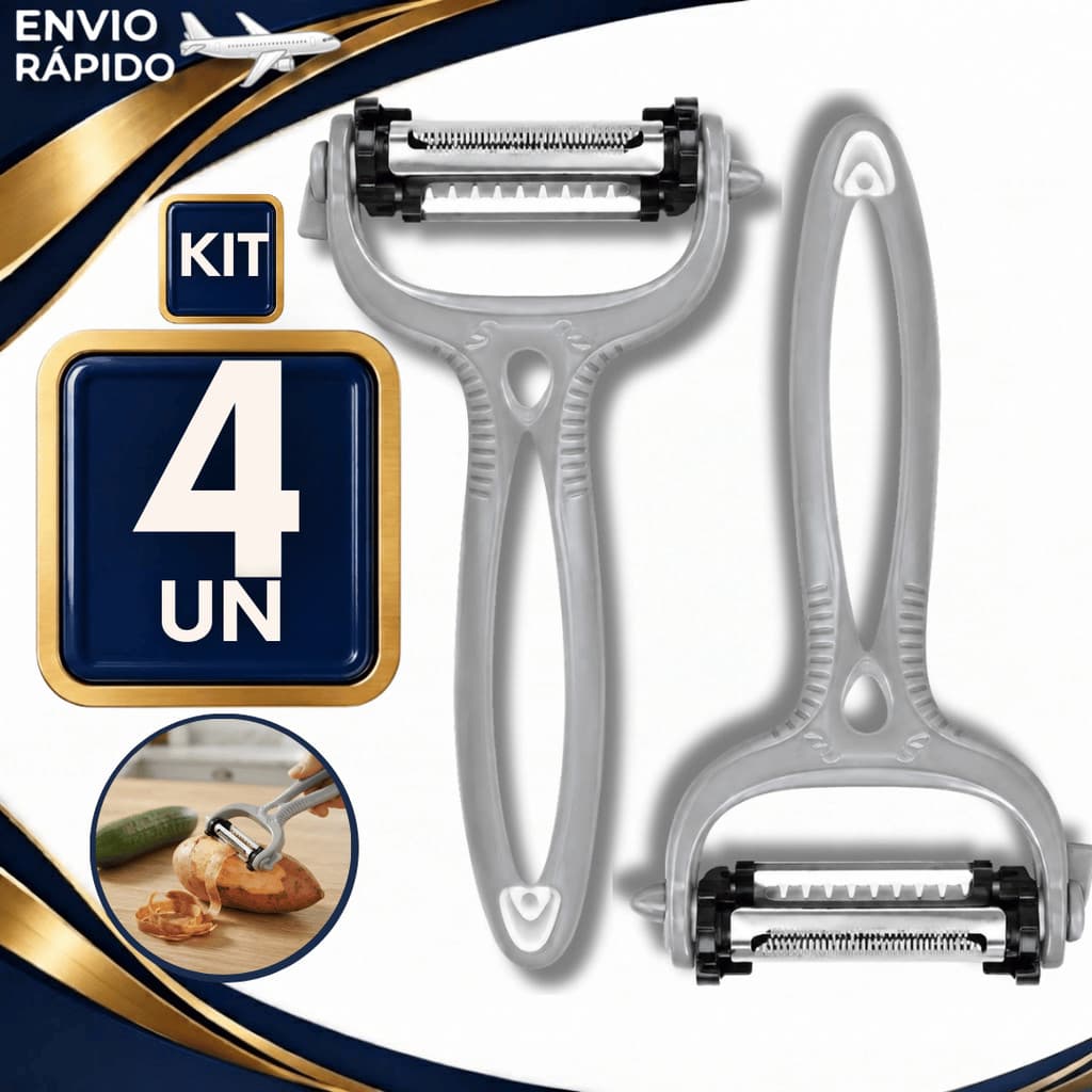 Kit Descascador de Legumes 3 em 1 Lâminas Inox Resistentes Legumes Frutas Multiuso Utensílios