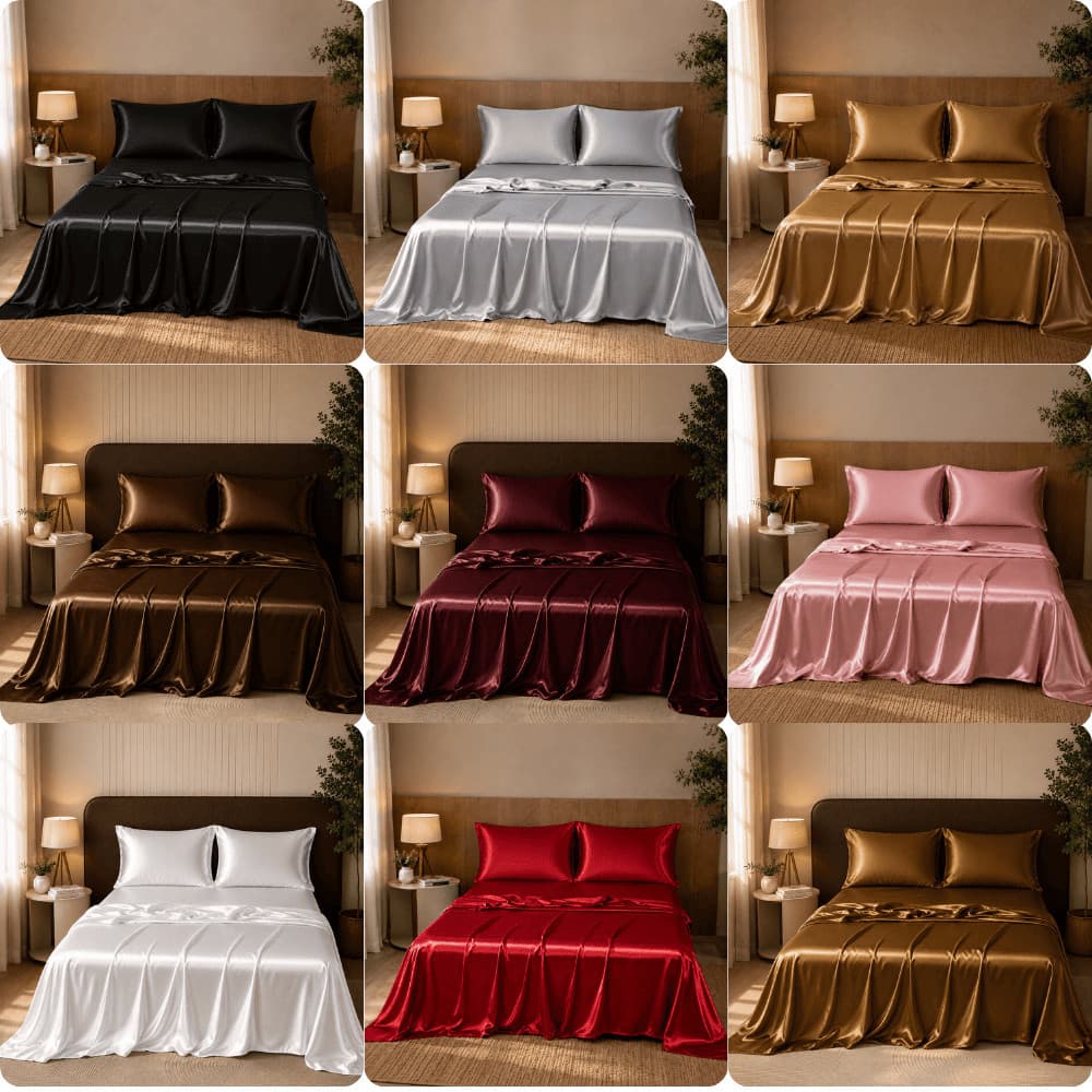 Jogo Lençol De Cama Casal King 04 Peças Cetim Charmousse Premium Toque macio Anti-frizz