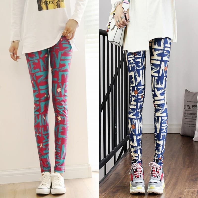 Europeu americano na moda All-Match inglês carta impressa leite seda Leggings feminino tornozelo comprimento calças magr