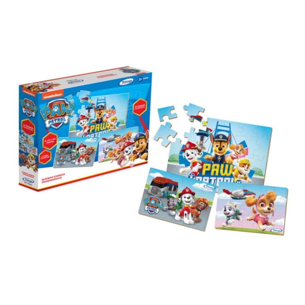 Quebra-Cabeça Infantil Progressivo Patrulha Canina 53 Peças MDF Xalingo 1383.2 Jogo Educativo Puzzle