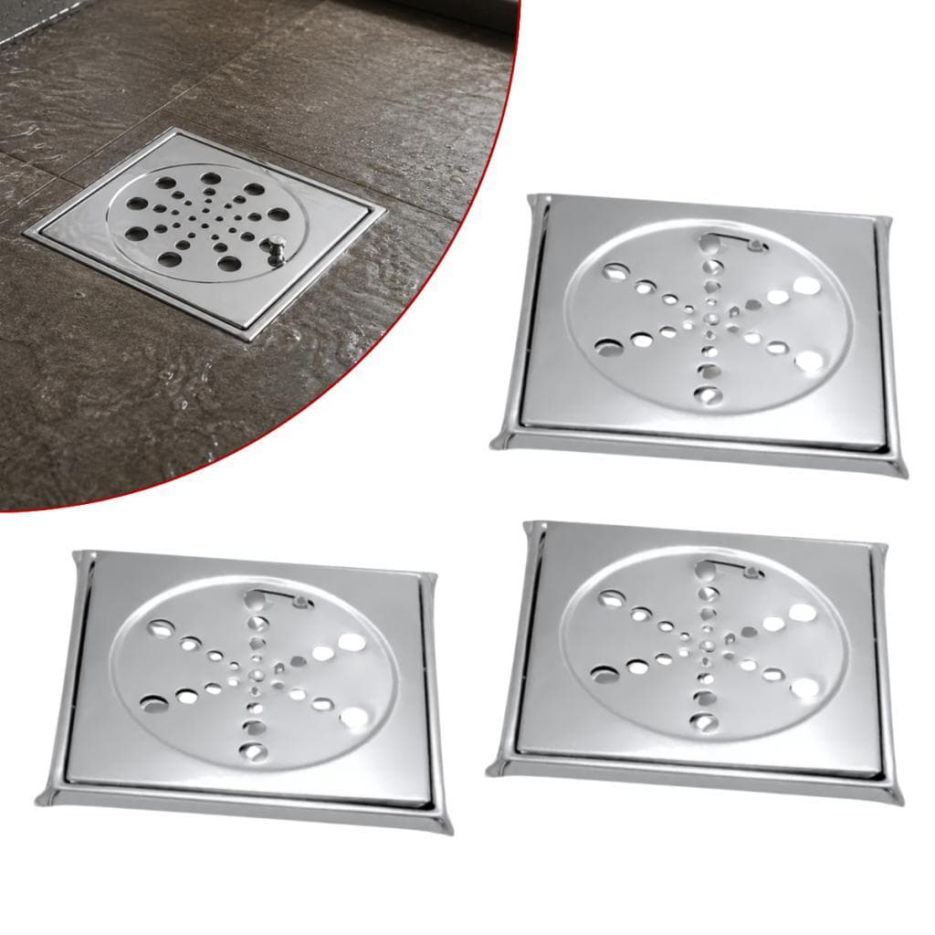 Kit Ralo Quadrado 15x15 Inox 3 Unidades Piso Banheiro Box Chuveiro Moderno
