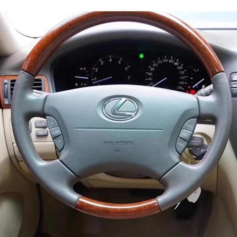 Capa De Volante De Carro Antiderrapante Costurada À Mão Para Lexus LS430 2002-2006 DIY Madeira Pêssego Couro Marrom Inte