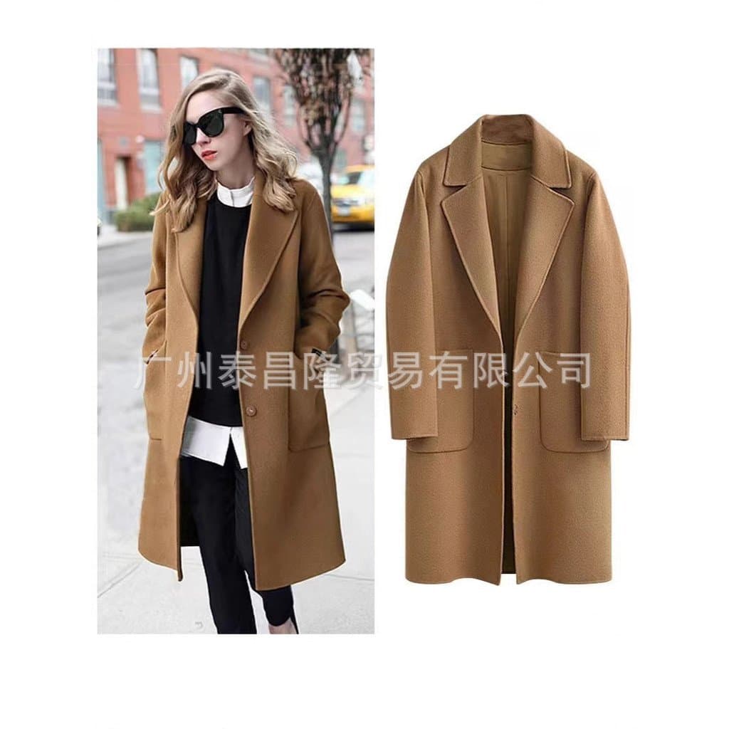 Europeu americano cross-border outono inverno cross-border Plus Size casaco de lã feminino de comprimento médio solto ca
