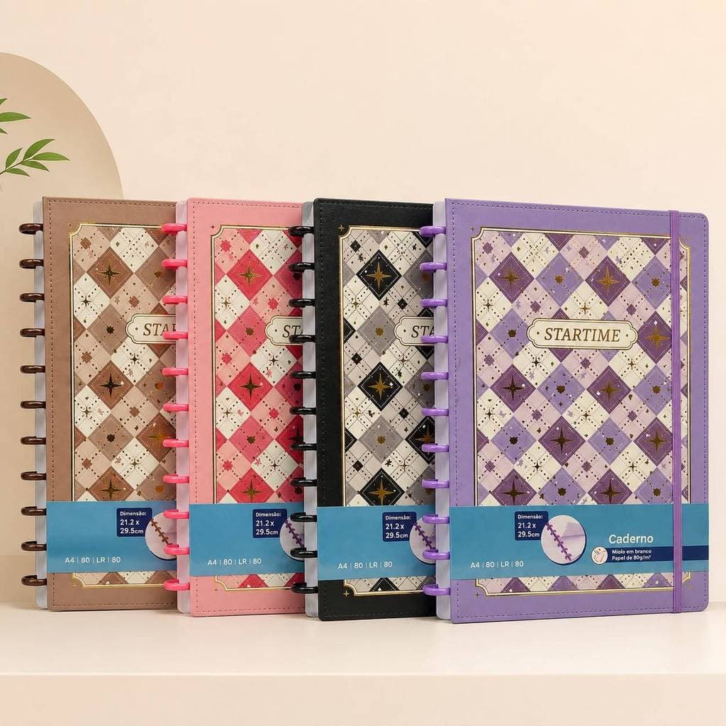 Caderno Inteligente A4 Xadrez Argyle Vintage | Caderno de 8/10/11 Discos com 80 Folhas