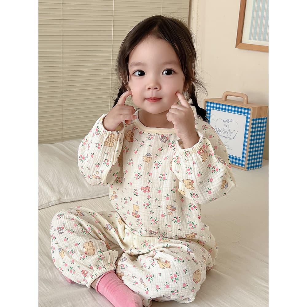 Conjunto de pijamas infantis fio de algodão respirável roupas para casa de meninas algodão bebê ar condicionado roupas d