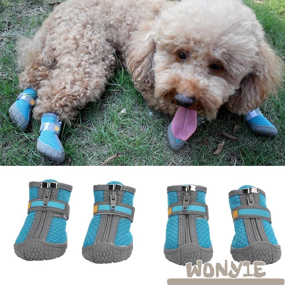 WONY1E 4 Peças De Botas Para Cães , Sola Antiderrapante , Sapatos Azuis Do Lago , Usam Furos De Malha Resistentes , Capa
