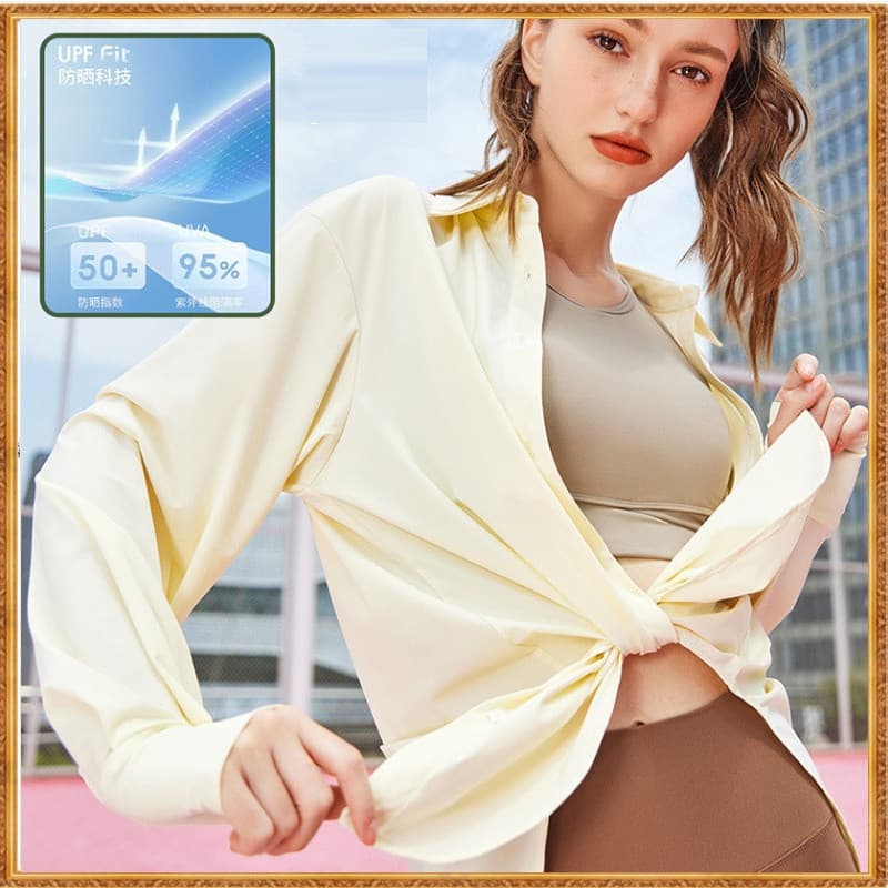 Jaqueta Esportiva Lulu Nova para Corrida e Yoga com Proteção Solar, Tecido Fresco, Fina, Resistente a UV, YC226 N41I