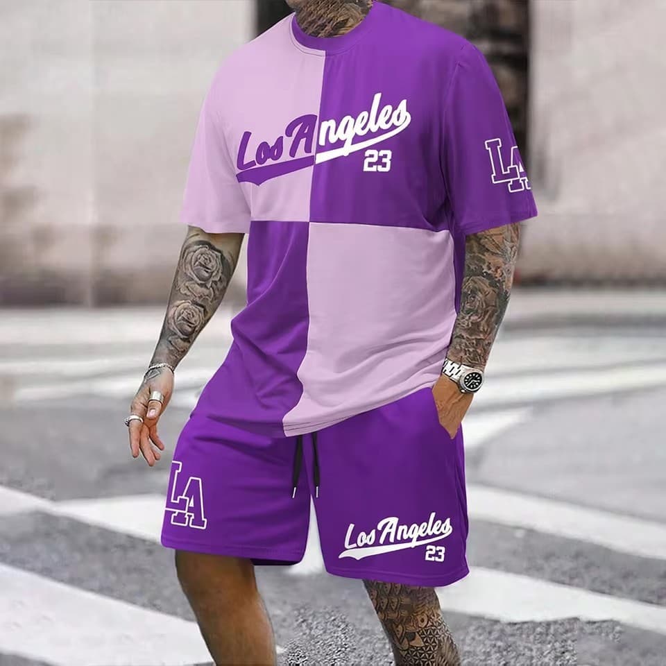 Camiseta masculina, conjunto esportivo masculino de gola redonda, shorts, mangas curtas.