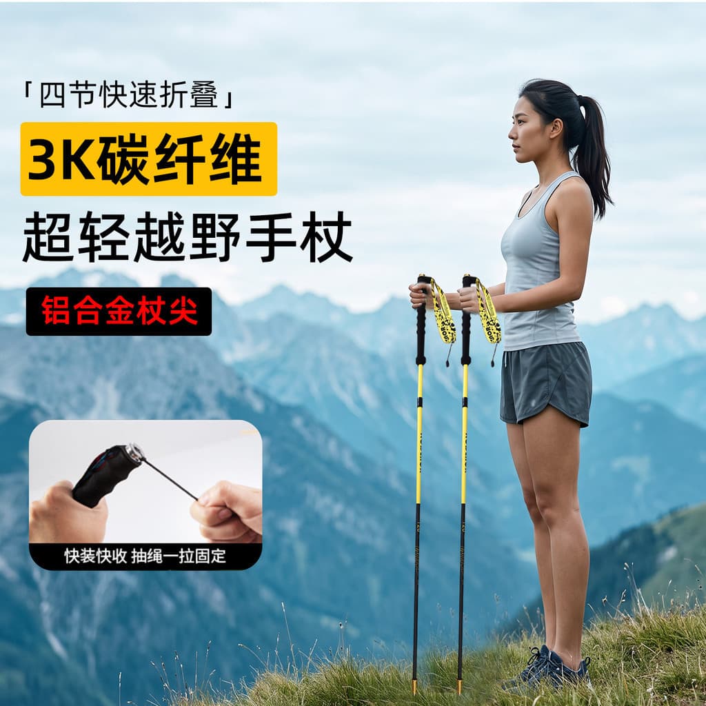 Ultra leve 3K fibra de carbono correndo pólo dobrável trekking pólo ao ar livre portátil equipamento fora de estrada tre