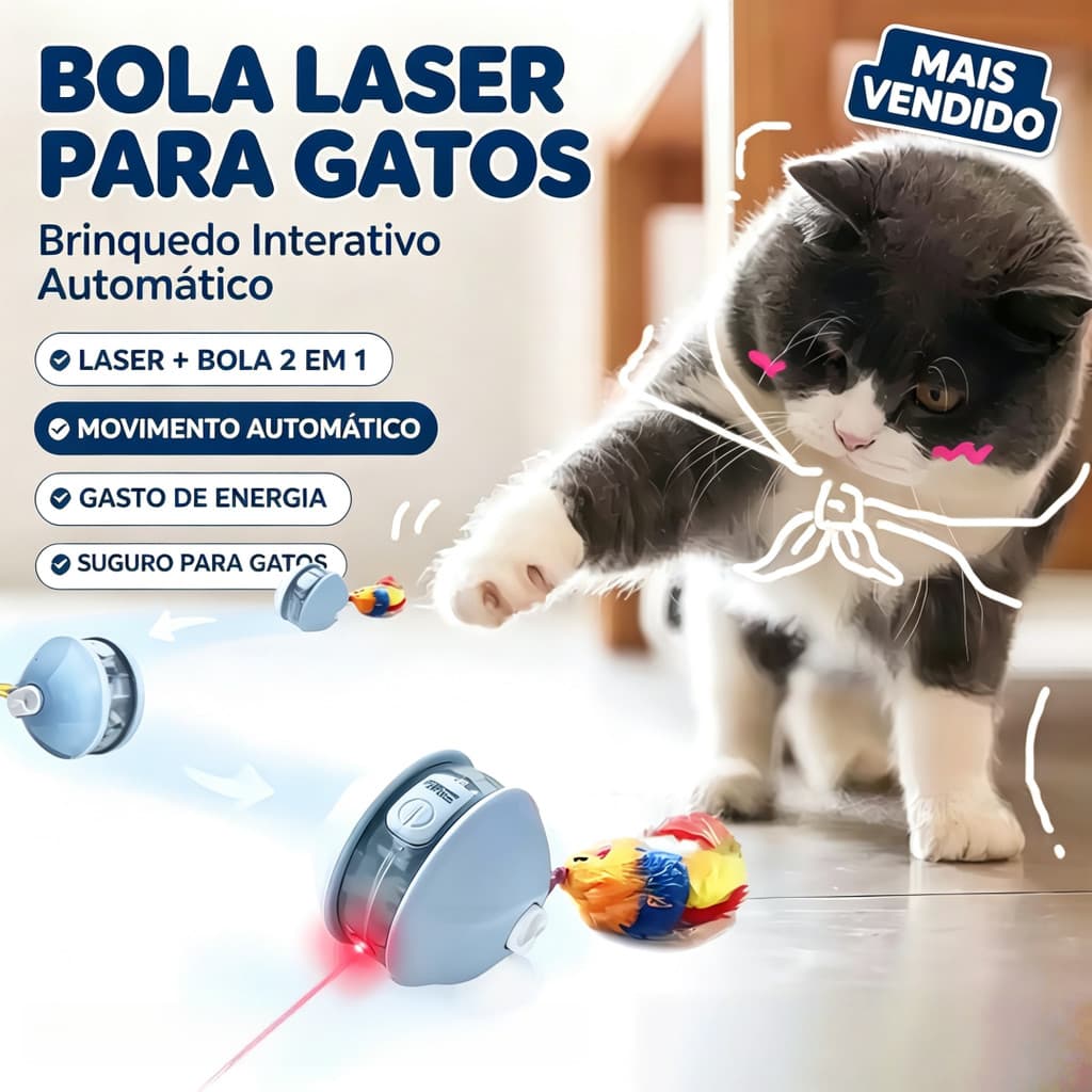 Bola Laser, Rato com Penas e Varinha Elétrica | Brinquedo Interativo para Gatos, Exercício e Estimulação Mental