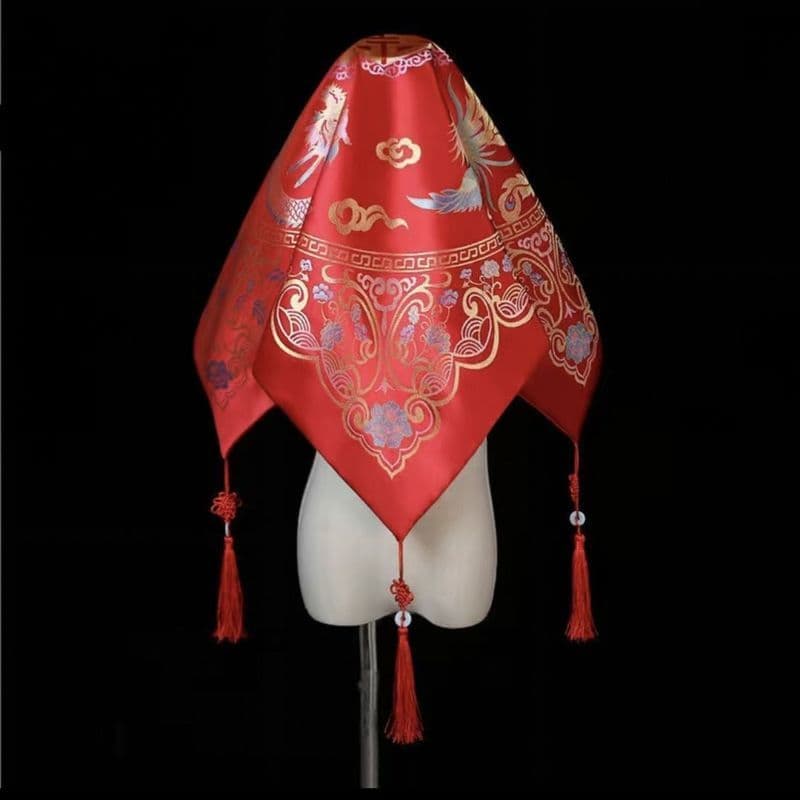 Véu de casamento nupcial pulôver vermelho estilo chinês bordado vermelho casamento Xipa cetim Xiuheliu 26.8.21
