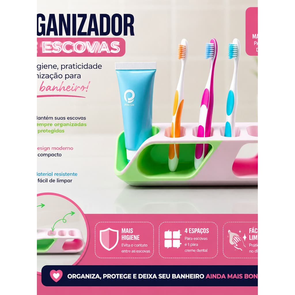 Organizador De Escovas De Dente Porta Escova Creme Dental Suporte Banheiro Bancada Porta Pasta Dental Compacto Moderno