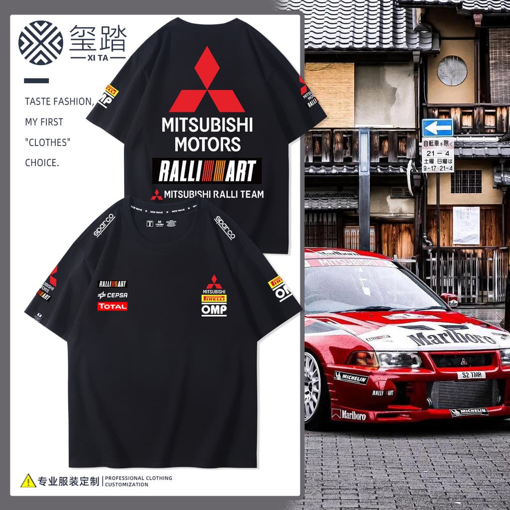 2026 novo estilo Mitsubishi Racing JDM japonês de manga curta Evo modificado carro masculino locomotiva fã mercadoria pu