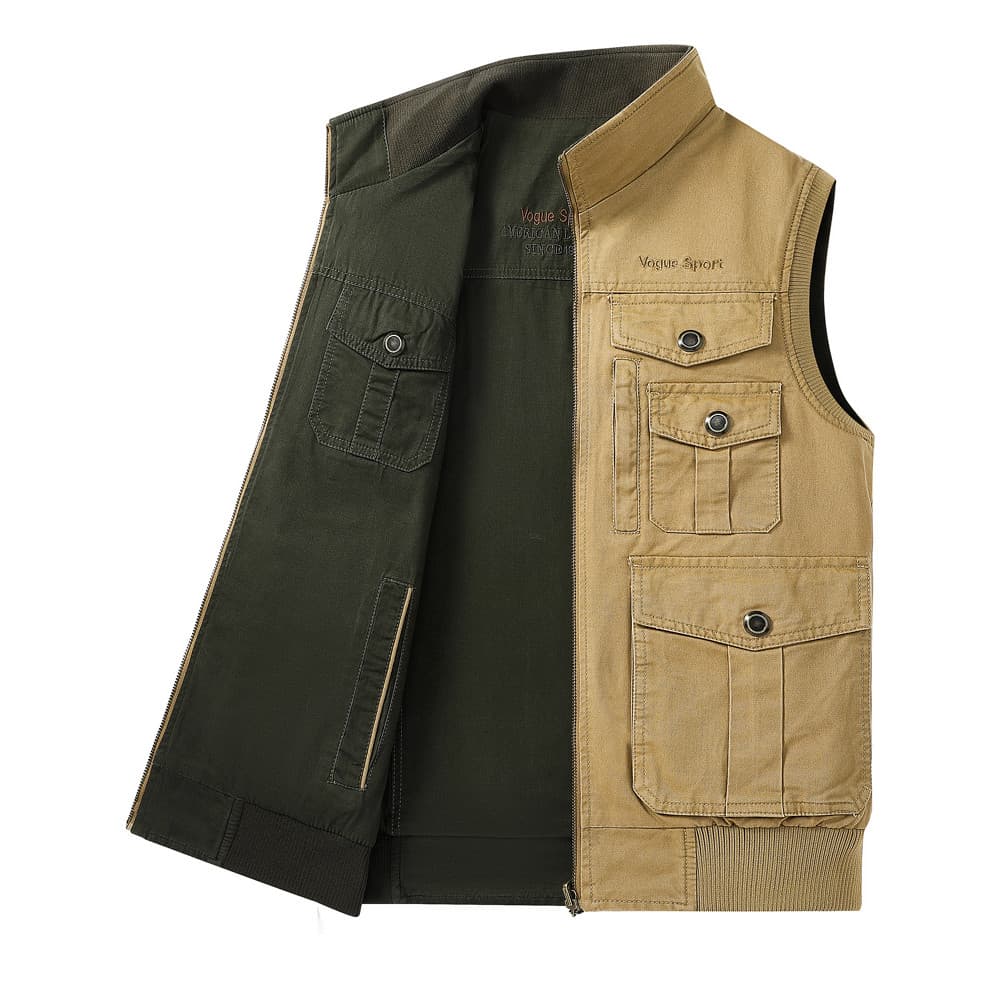 Colete dupla face masculino primavera outono de meia-idade colete masculino de algodão puro Multi-bolso pai colete pesca