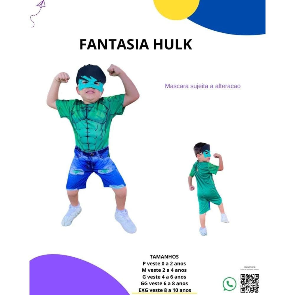 Fantasia Hulk infantil 1 un (acompanha máscara) - Tamanho P