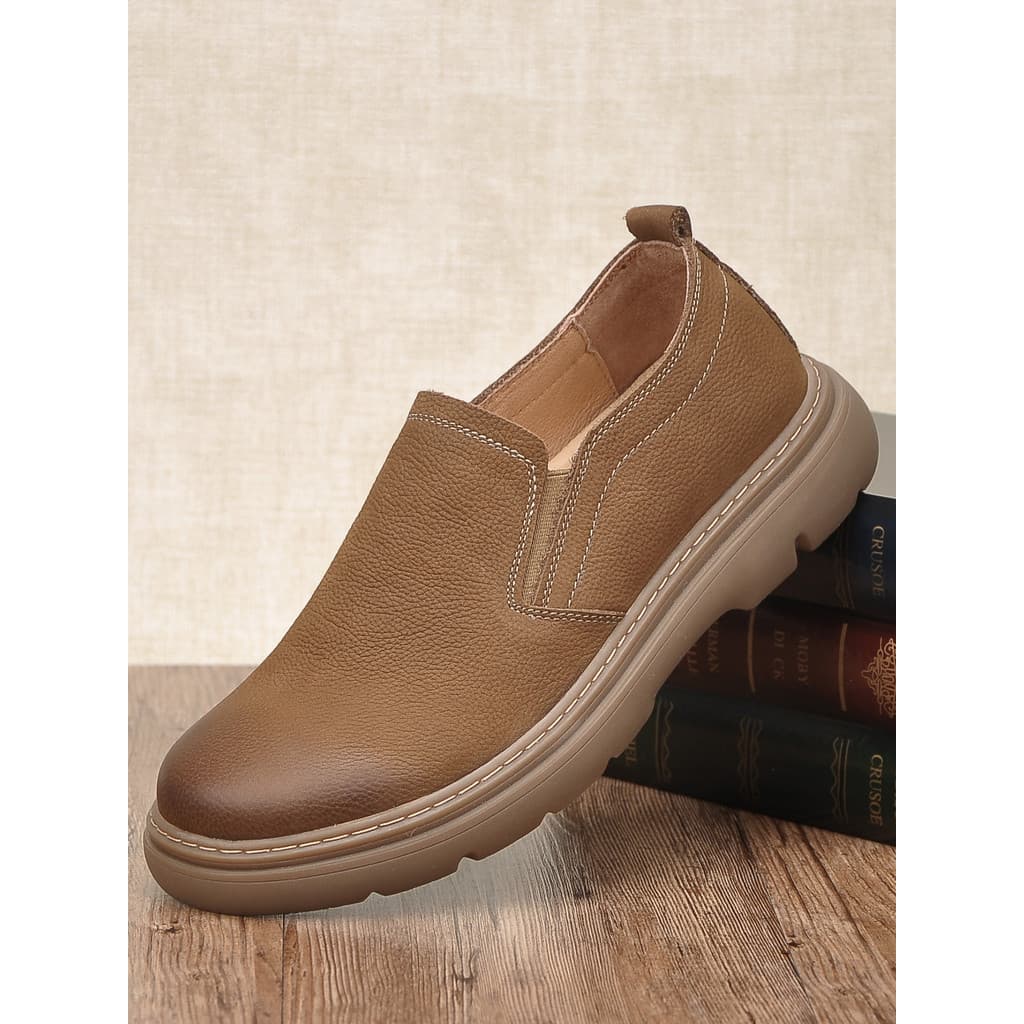 Sapatos de couro casuais masculinos primavera outono respirável couro genuíno amplo último sapatos de dedo grande camada