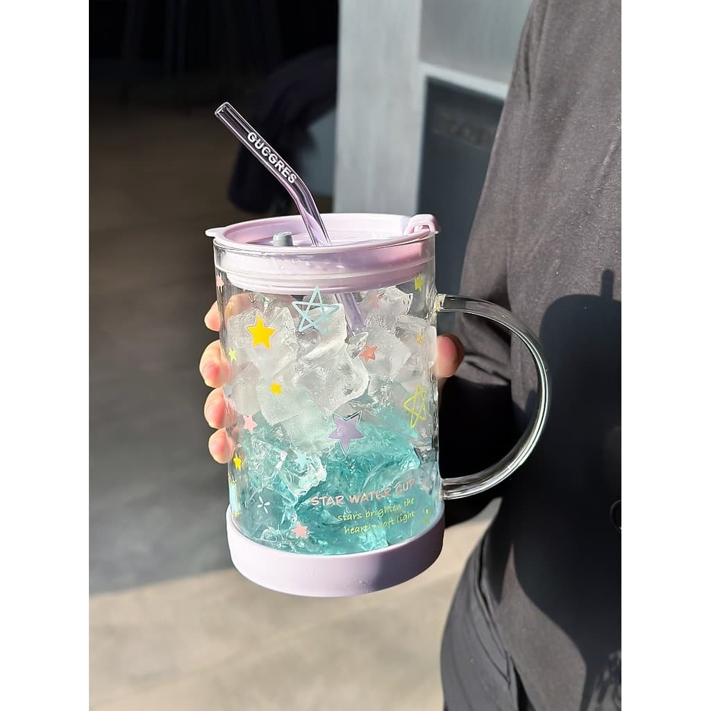 Copo de vidro de grande capacidade de verão menina alto borosilicato com copo de palha escritório em casa estudante xíca