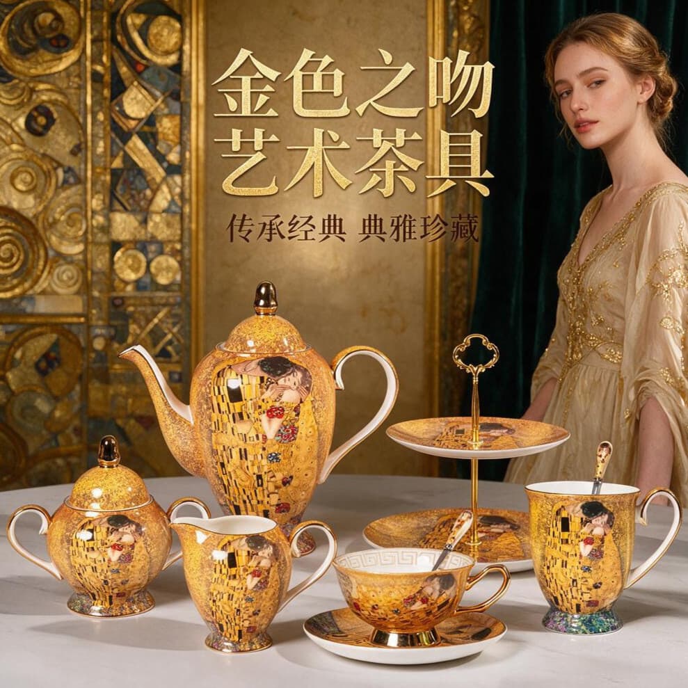 Estilo europeu osso china xícara de café Material dourado High-End osso china pote com copo pires tarde bule xícara de c