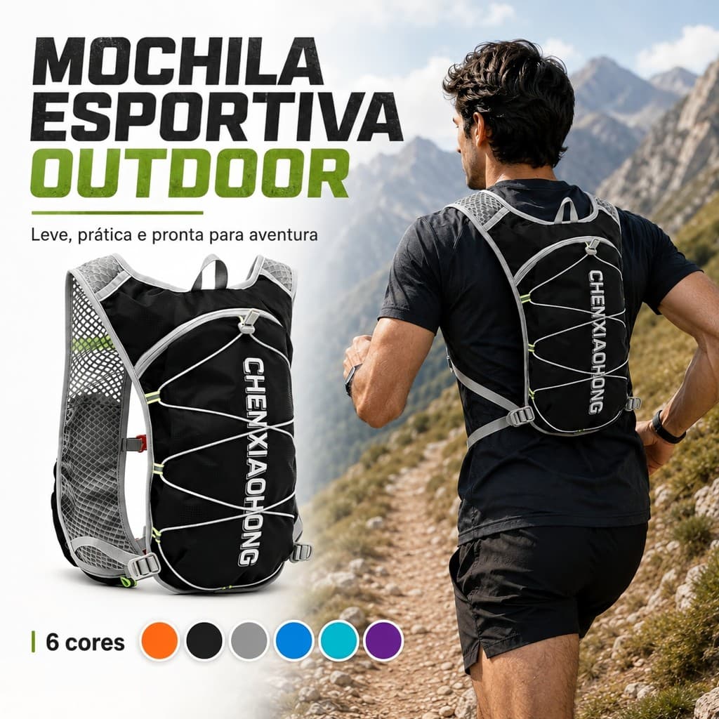 Mochila Esportiva Leve Unissex de Nylon para Bike Trilha Corrida com Faixa Refletiva e Reservatório Opcional