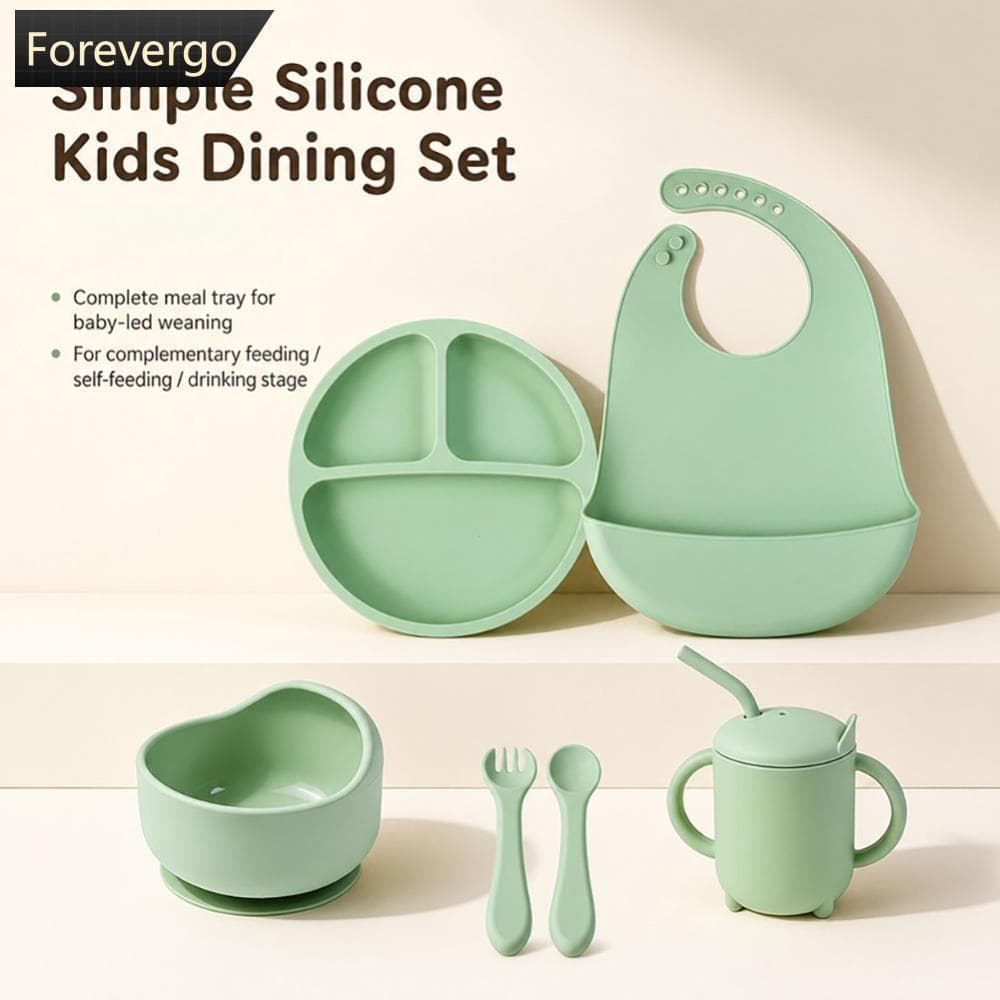 FOREVERGO Silicone Placa De Alimentação Do Bebê Tigela Colher Garfo Babador Copo oddler Desmame Utensílios De Mesa Para