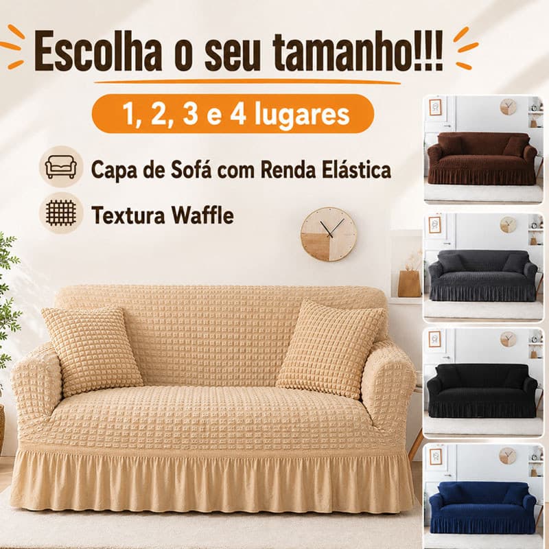 Capa De Sofá Com Renda Elástica. 1/2/3/4 Lugares Antiderrapante A Prova De Poeira, Lavável, Textura Waffle